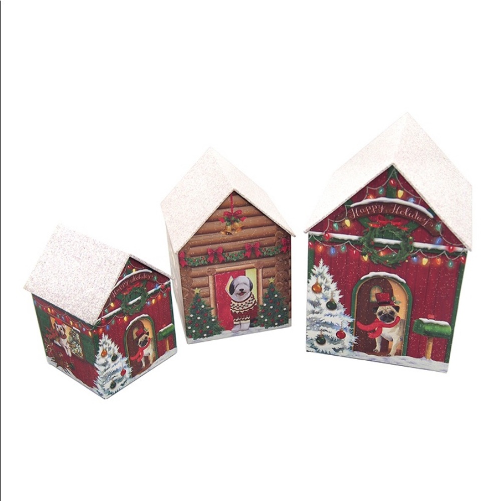Punch Studio Canine Cabin Glitter Embellished Nesting House Boxes, Set of 3
